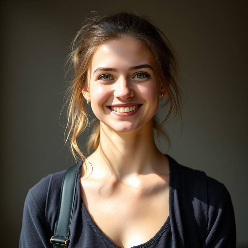 Foto van Emma Vermeer, een lachende studente van de Toneelacademie.