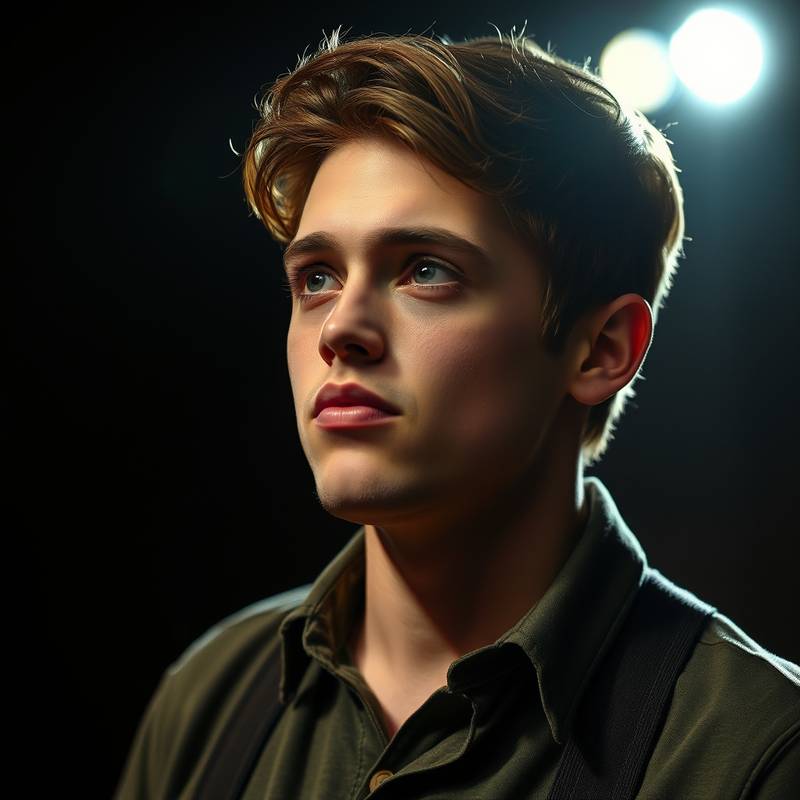 Foto van Mark Jansen, een student die een rol speelt in een lokaal theater.